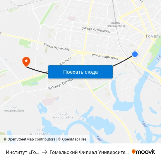 Институт «Гомельпроект» to Гомельский Филиал Университета Гражданской Защиты Мчс map