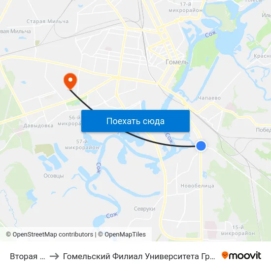 Вторая Школа to Гомельский Филиал Университета Гражданской Защиты Мчс map