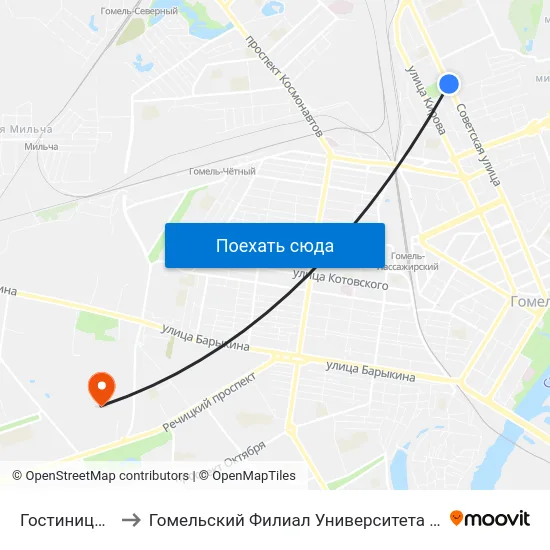 Гостиница «Турист» to Гомельский Филиал Университета Гражданской Защиты Мчс map