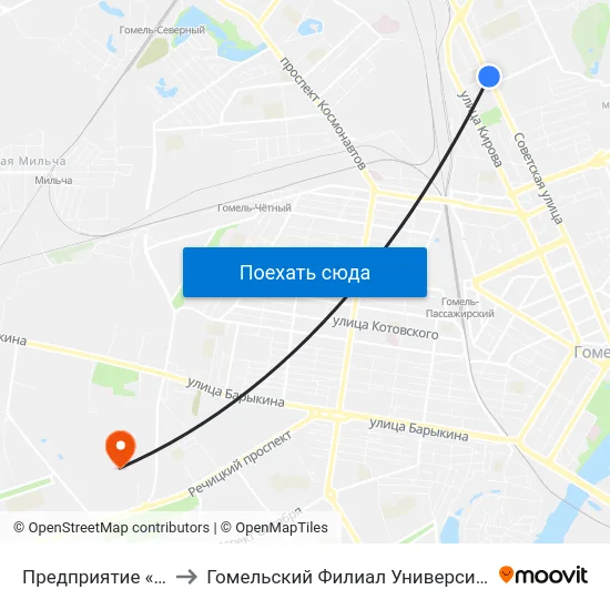 Предприятие «Рембыттехника» to Гомельский Филиал Университета Гражданской Защиты Мчс map