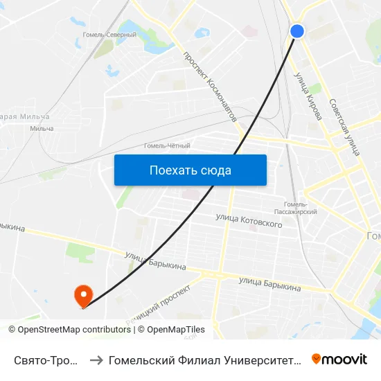 Свято-Троицкий Храм to Гомельский Филиал Университета Гражданской Защиты Мчс map