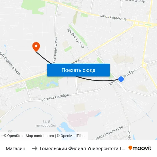 Магазин «Арэса» to Гомельский Филиал Университета Гражданской Защиты Мчс map