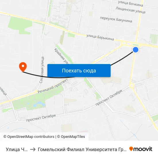 Улица Чкалова to Гомельский Филиал Университета Гражданской Защиты Мчс map