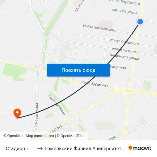 Стадион «Локомотив» to Гомельский Филиал Университета Гражданской Защиты Мчс map