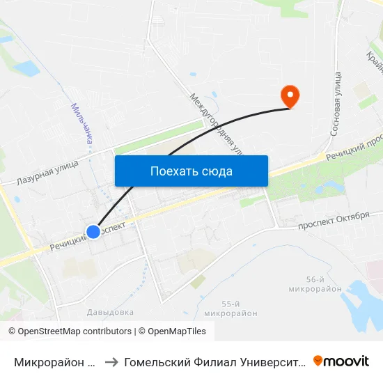 Микрорайон «Молодёжный» to Гомельский Филиал Университета Гражданской Защиты Мчс map