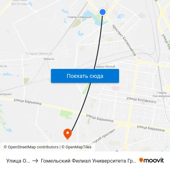Улица Осипова to Гомельский Филиал Университета Гражданской Защиты Мчс map