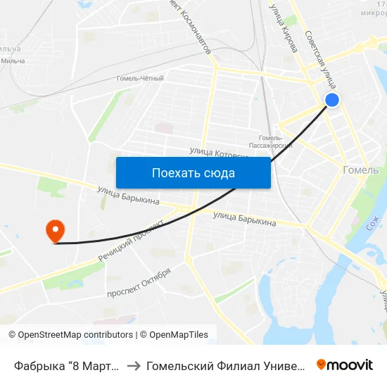 Фабрыка “8 Марта” (Фабрика «8 Марта») to Гомельский Филиал Университета Гражданской Защиты Мчс map