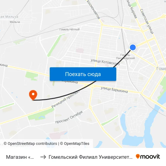 Магазин «Медтехника» to Гомельский Филиал Университета Гражданской Защиты Мчс map