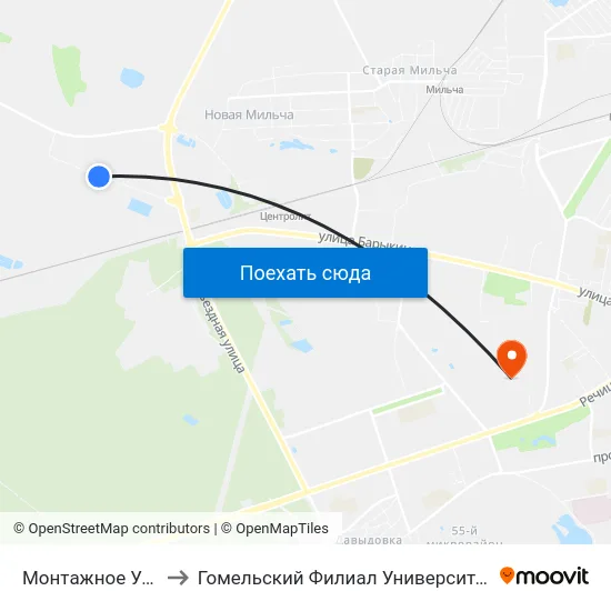 Монтажное Управление № 1 to Гомельский Филиал Университета Гражданской Защиты Мчс map