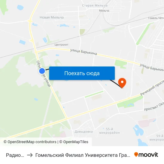 Радиозавод to Гомельский Филиал Университета Гражданской Защиты Мчс map