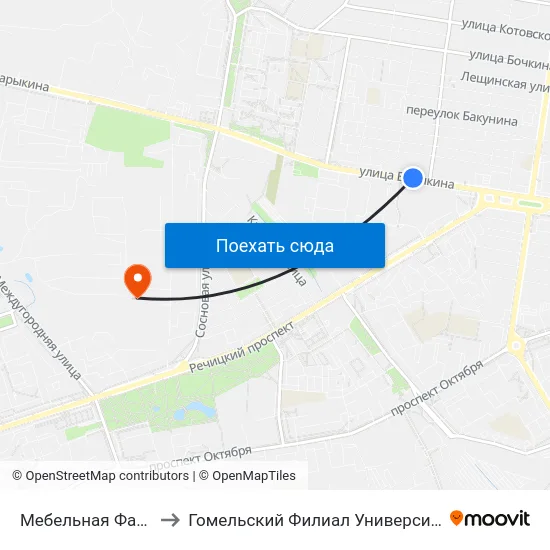 Мебельная Фабрика «Прогресс» to Гомельский Филиал Университета Гражданской Защиты Мчс map