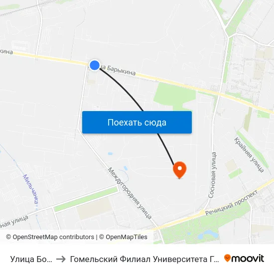 Улица Борисенко to Гомельский Филиал Университета Гражданской Защиты Мчс map