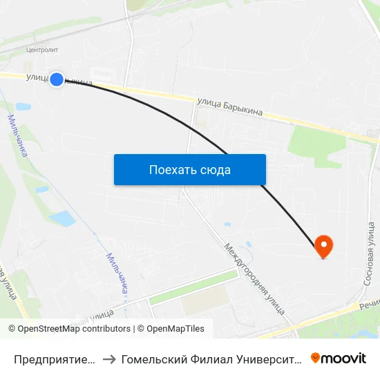 Предприятие «Энергосбыт» to Гомельский Филиал Университета Гражданской Защиты Мчс map