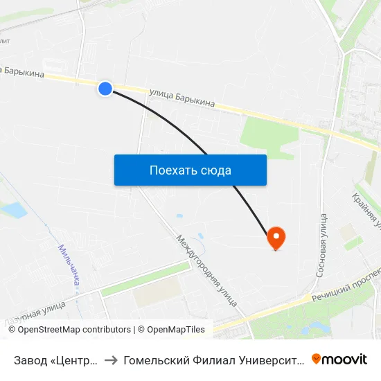 Завод «Центролит» (Кольцо) to Гомельский Филиал Университета Гражданской Защиты Мчс map