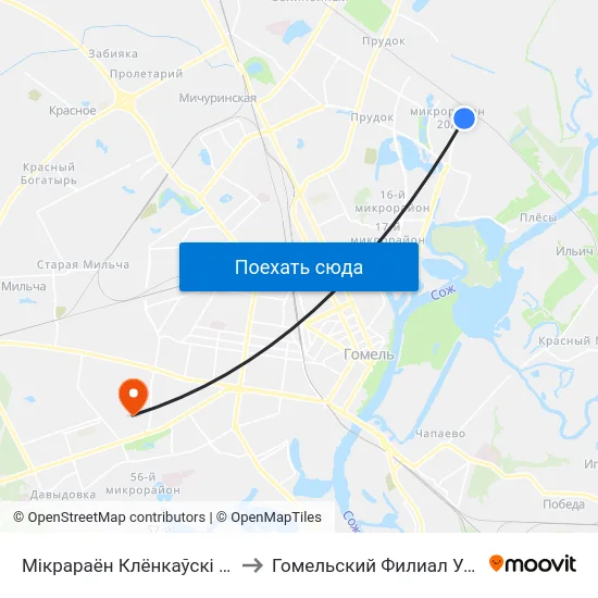 Мiкрараён Клёнкаўскі (Микрорайон «Клёнковский» (Высадка) to Гомельский Филиал Университета Гражданской Защиты Мчс map