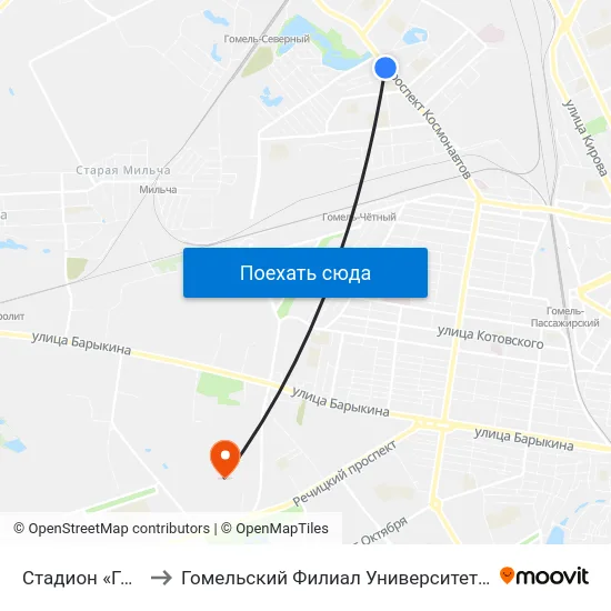 Стадион «Гомсельмаш» to Гомельский Филиал Университета Гражданской Защиты Мчс map
