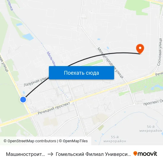 Машиностроительный Колледж to Гомельский Филиал Университета Гражданской Защиты Мчс map