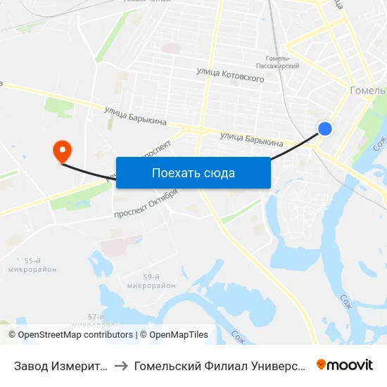 Завод Измерительных Приборов to Гомельский Филиал Университета Гражданской Защиты Мчс map