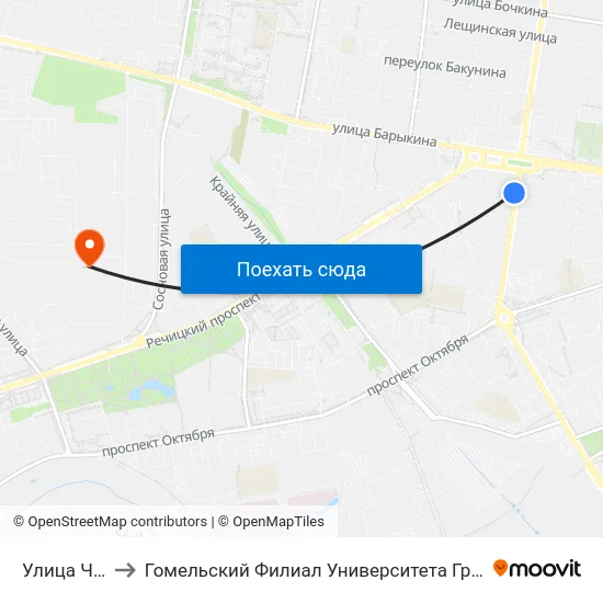 Улица Чкалова to Гомельский Филиал Университета Гражданской Защиты Мчс map