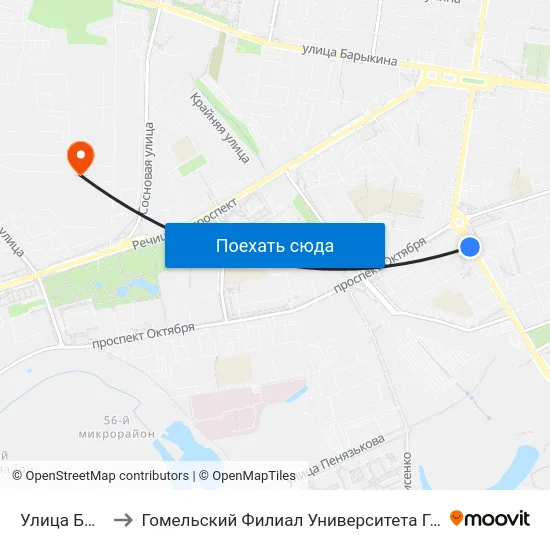 Улица Быховская to Гомельский Филиал Университета Гражданской Защиты Мчс map