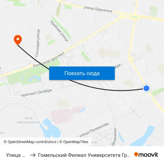 Улица Жукова to Гомельский Филиал Университета Гражданской Защиты Мчс map