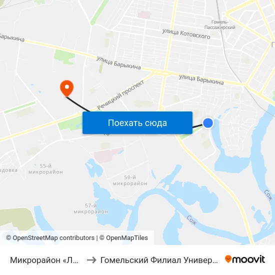 Микрорайон «Любенский» (Посадка) to Гомельский Филиал Университета Гражданской Защиты Мчс map