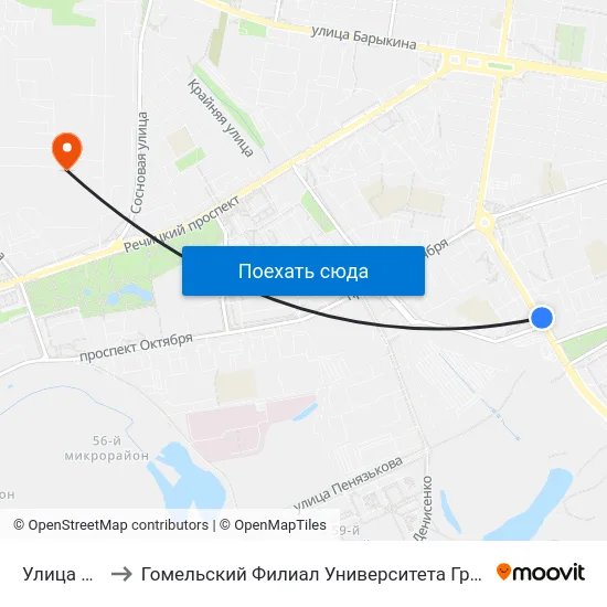 Улица Жукова to Гомельский Филиал Университета Гражданской Защиты Мчс map