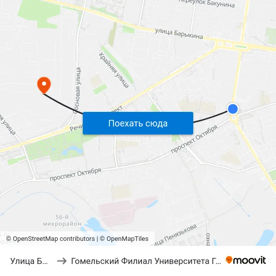 Улица Быховская to Гомельский Филиал Университета Гражданской Защиты Мчс map