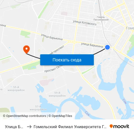 Улица Барыкина to Гомельский Филиал Университета Гражданской Защиты Мчс map