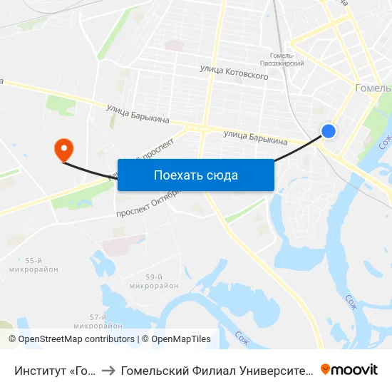 Институт «Гомельпроект» to Гомельский Филиал Университета Гражданской Защиты Мчс map