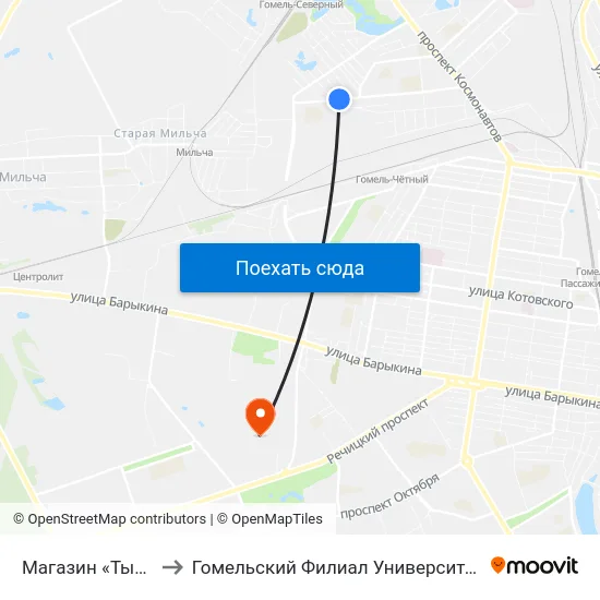 Магазин «Тысяча Мелочей» to Гомельский Филиал Университета Гражданской Защиты Мчс map