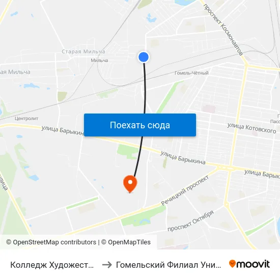 Колледж Художественных Промыслов (Посадка) to Гомельский Филиал Университета Гражданской Защиты Мчс map