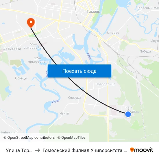 Улица Тереховская to Гомельский Филиал Университета Гражданской Защиты Мчс map