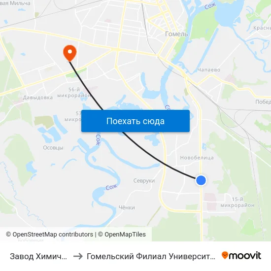 Завод Химических Изделий to Гомельский Филиал Университета Гражданской Защиты Мчс map