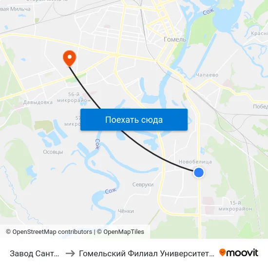 Завод Сантехзаготовок to Гомельский Филиал Университета Гражданской Защиты Мчс map