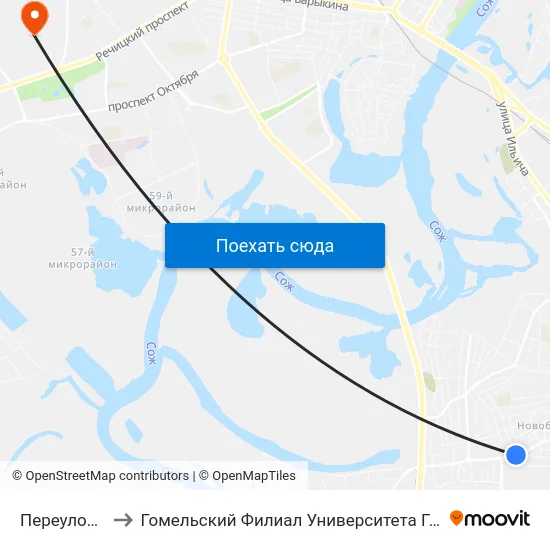 Переулок Ильича to Гомельский Филиал Университета Гражданской Защиты Мчс map