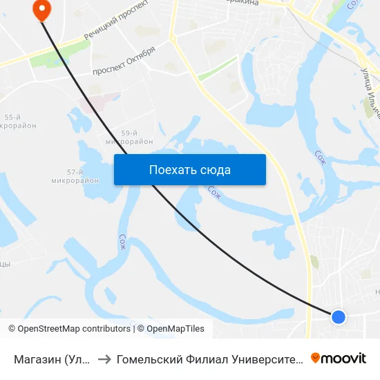 Магазин (Улица Зайцева) to Гомельский Филиал Университета Гражданской Защиты Мчс map