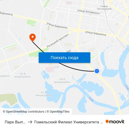 Парк Выпускников to Гомельский Филиал Университета Гражданской Защиты Мчс map