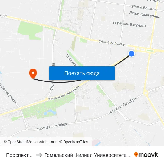 Проспект Речицкий to Гомельский Филиал Университета Гражданской Защиты Мчс map