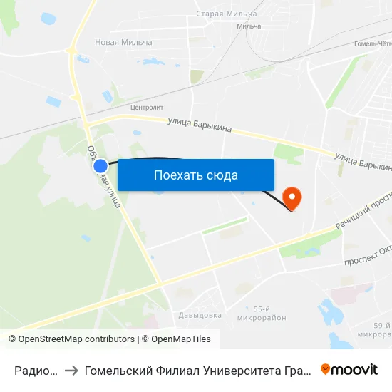 Радиозавод to Гомельский Филиал Университета Гражданской Защиты Мчс map
