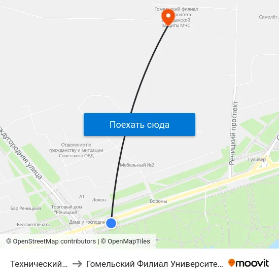 Технический Университет to Гомельский Филиал Университета Гражданской Защиты Мчс map