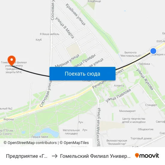 Предприятие «Гомельоблавтотранс» to Гомельский Филиал Университета Гражданской Защиты Мчс map