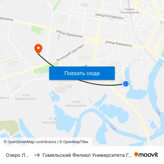 Озеро Любенское to Гомельский Филиал Университета Гражданской Защиты Мчс map