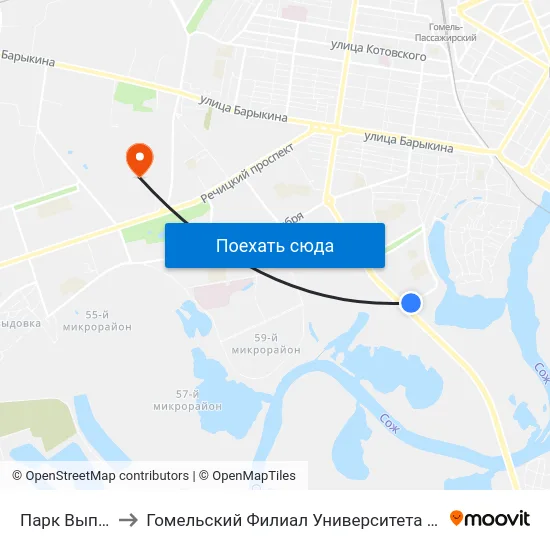 Парк Выпускников to Гомельский Филиал Университета Гражданской Защиты Мчс map