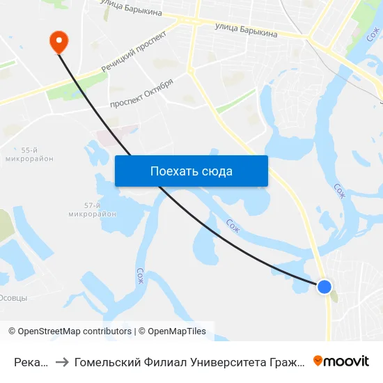 Река Сож to Гомельский Филиал Университета Гражданской Защиты Мчс map