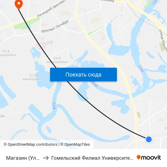 Магазин (Улица Зайцева) to Гомельский Филиал Университета Гражданской Защиты Мчс map