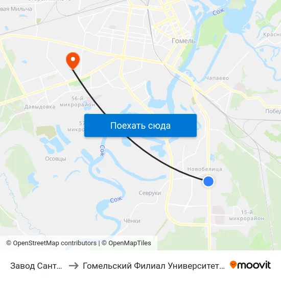Завод Сантехзаготовок to Гомельский Филиал Университета Гражданской Защиты Мчс map