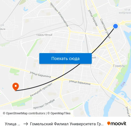 Улица Чехова to Гомельский Филиал Университета Гражданской Защиты Мчс map