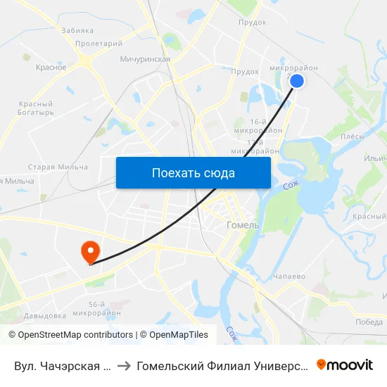 Вул. Чачэрская (Улица Чечерская) to Гомельский Филиал Университета Гражданской Защиты Мчс map