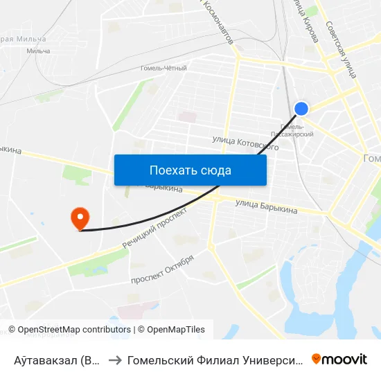 Аўтавакзал (Вокзал (Высадка) to Гомельский Филиал Университета Гражданской Защиты Мчс map